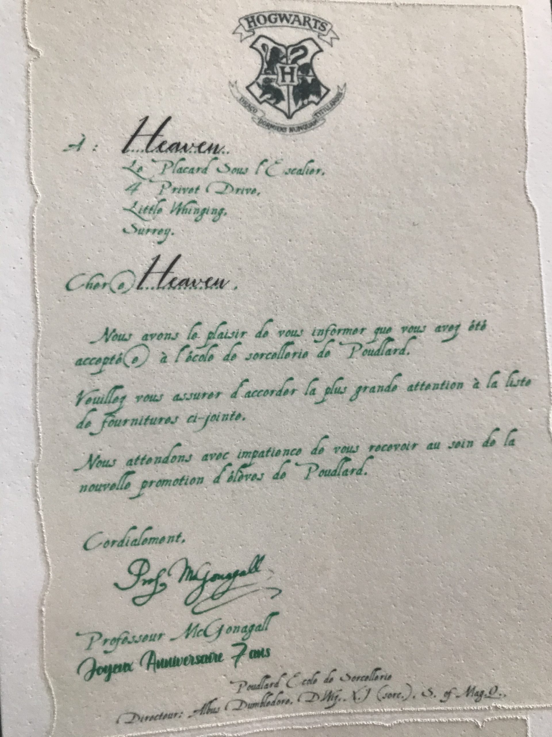 Hedwige+poudlard+feuille personnalisée