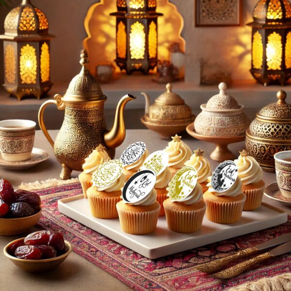 Disques Cupcakes EID MUBARAK or scintillant et noir