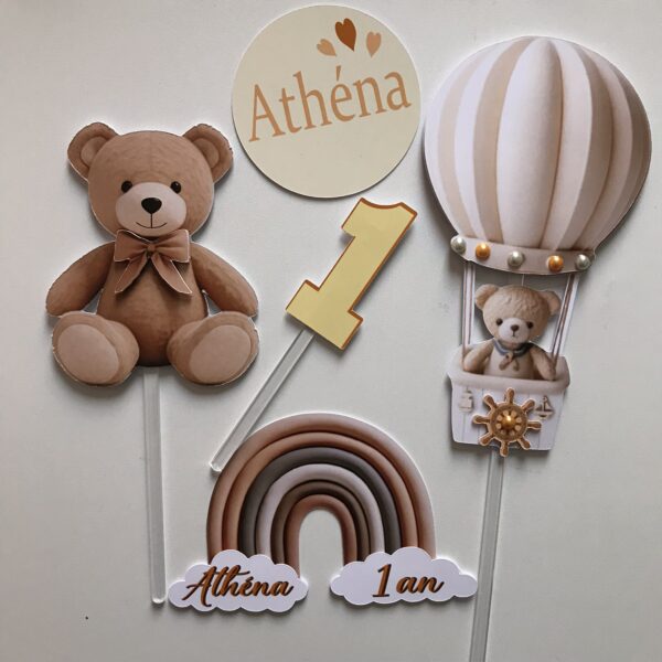 Kit Toppers Ourson Montgolfière personnalisé